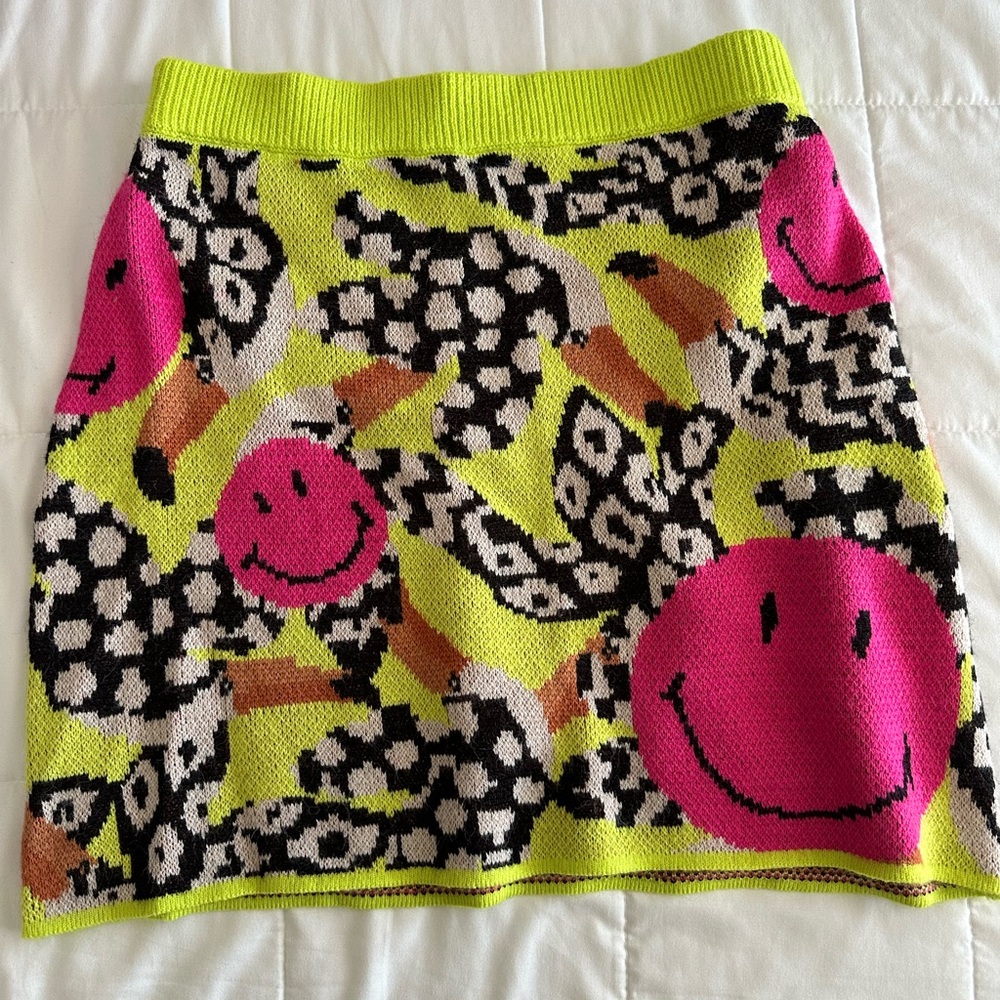 Farm rio: Vibrant Smiley Face Knit Skirt